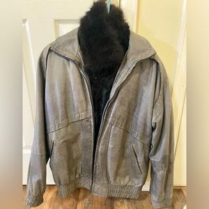 Grey leather coat with fur vest liner